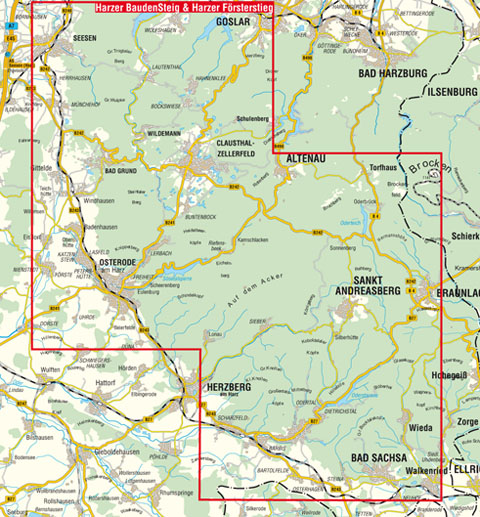 Kartenschnitt der Wanderkarte Nordwestharz