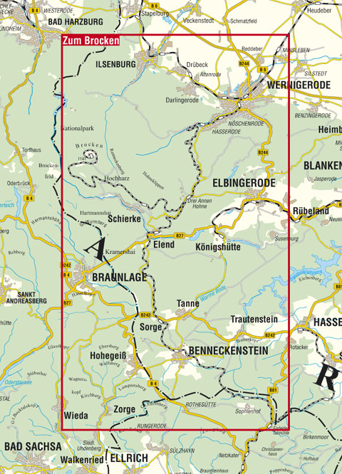 Blattschnitt Wanderkarte "Zum Brocken"