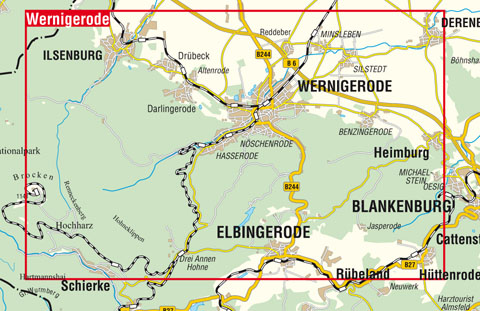 Blattschnitt Wanderkarte Wernigerode