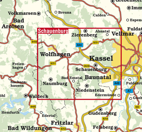Blattschnitt Rad- und Wanderkarte Schauenburg