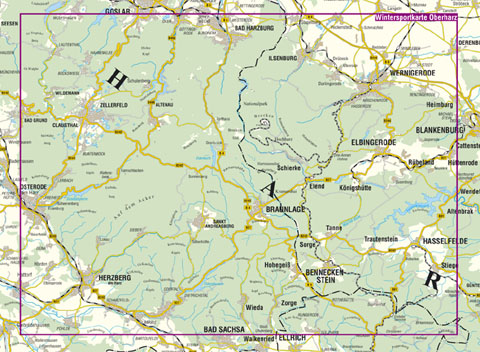 Blattschnitt Wintersportkarte Harz