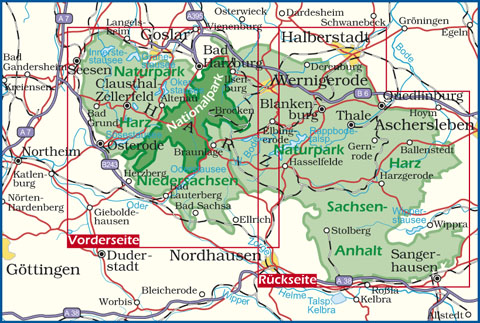 Blattschnitt Wanderkarte Naturpark Harz