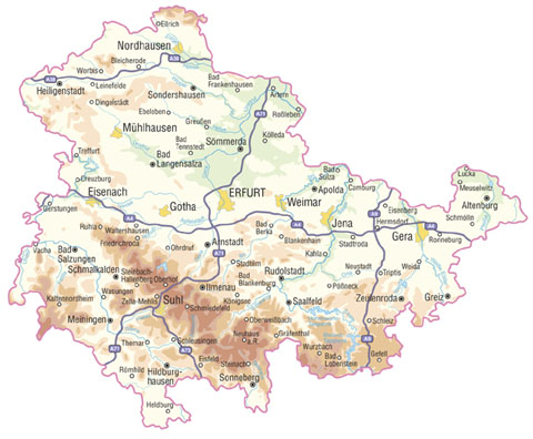Karten&uuml;bersicht Biker- und Tourismuskarte Thueringen