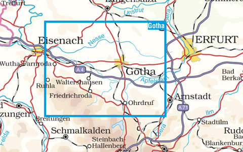 Blattschnitt Wanderkarte Gotha